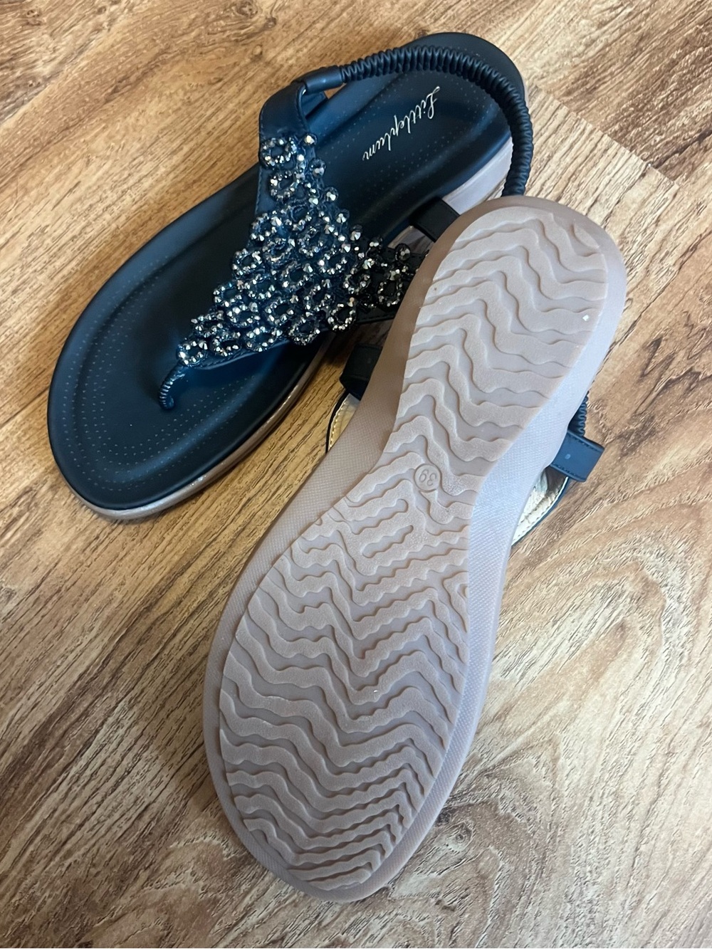 Embellished Navy Women's Sandals - Picture 6 of 7